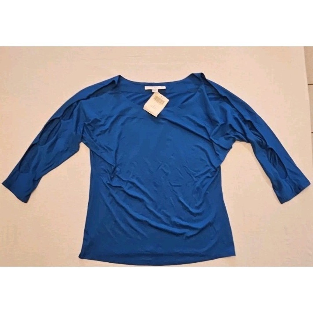 Boston Proper Cut Sleeve Top Riviera Blue Size Large NWT